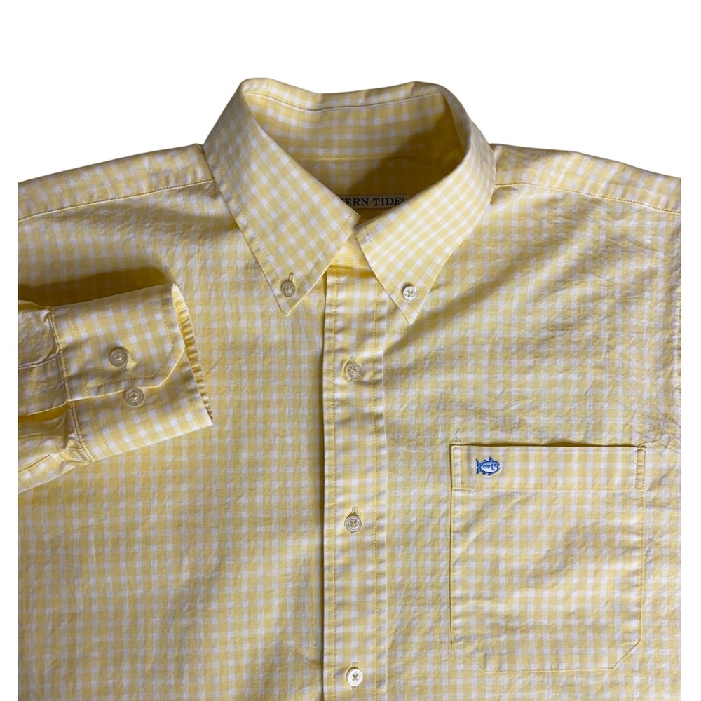 Southern Tide Mens Yellow White Gingham Long Sleeve Button Down Shirt Size Small